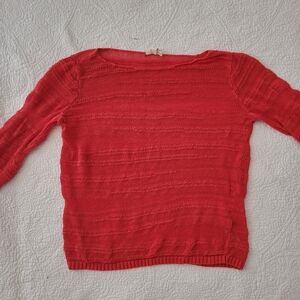 Eileen Fisher Linen Slub Stitch Coral Geran Bateau Neck Top Size PM